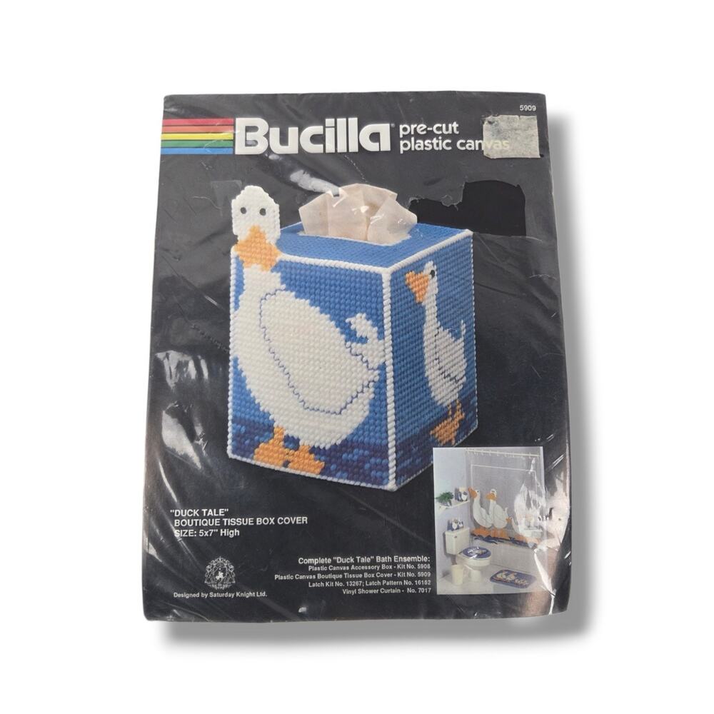 Vintage Bucilla Plastic Canvas Craft Duck Tale Tissue Box Cover Square Geese